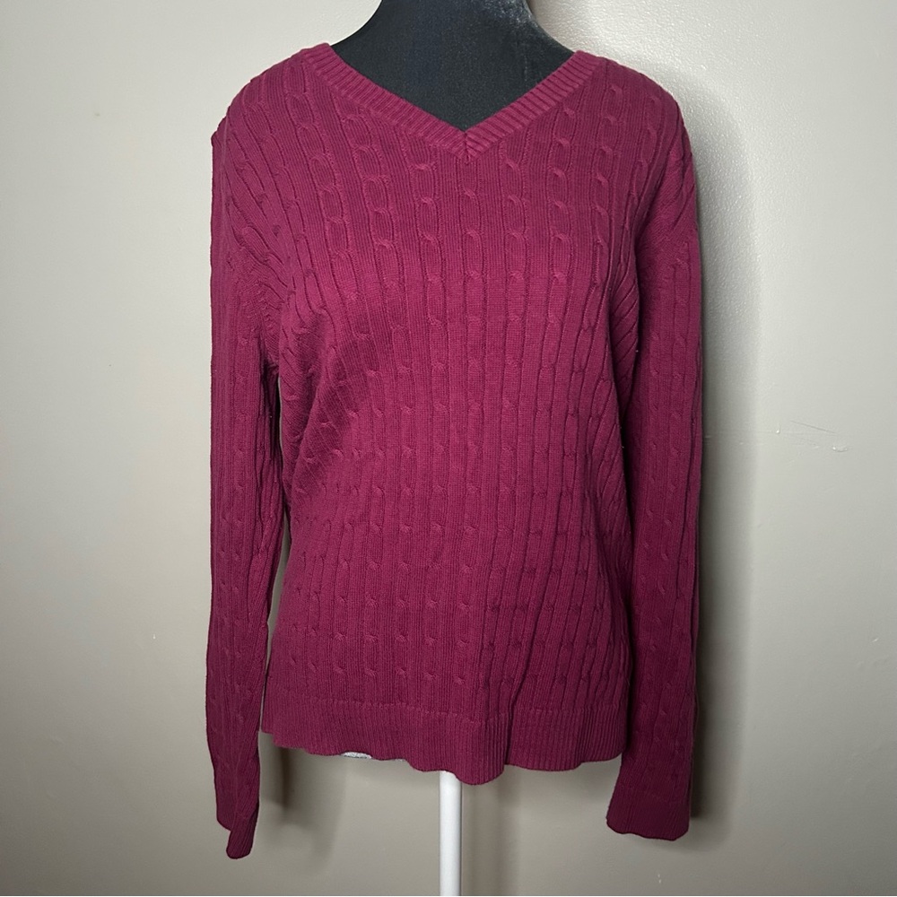 Women's 100% Cotton Cable Knit Sweater - Burgundy